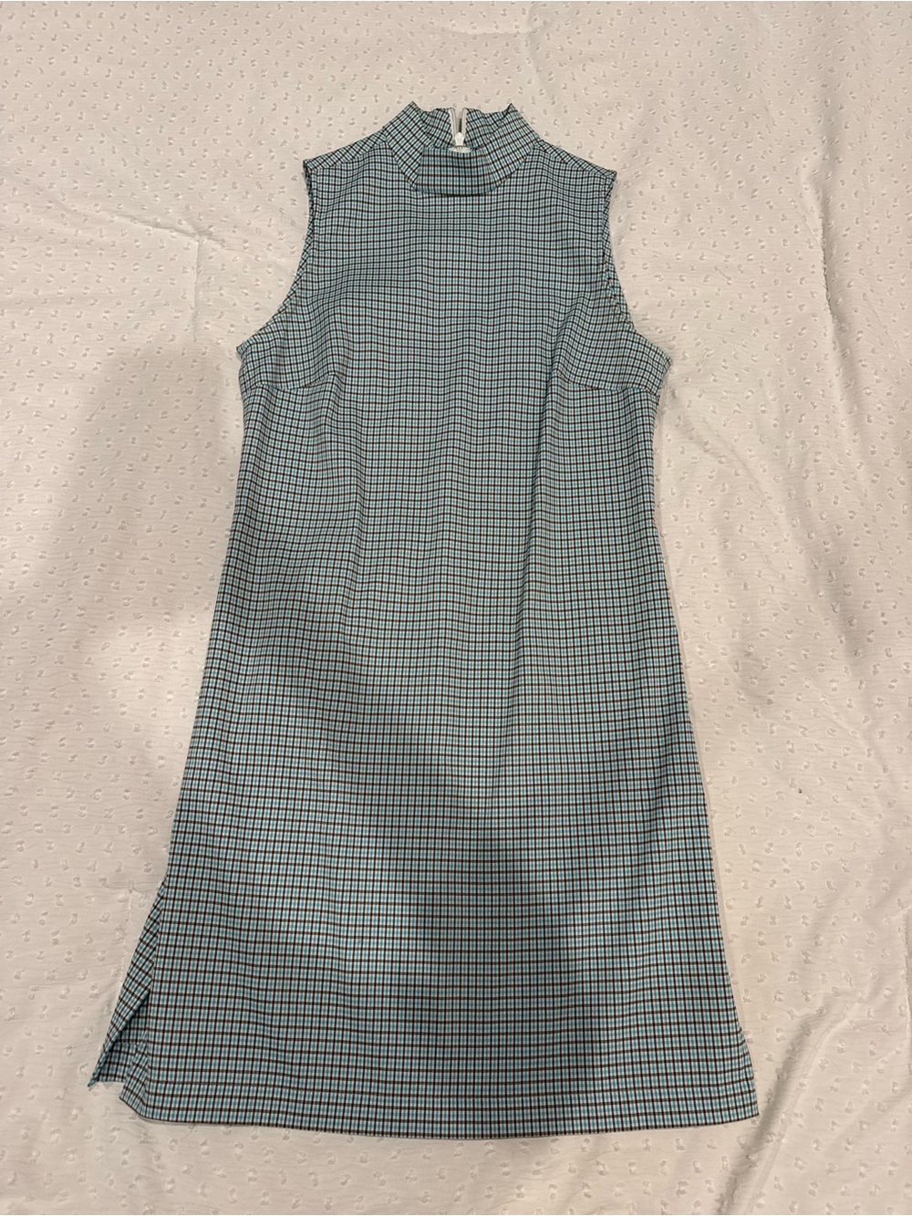 J crew Sleeveless High-Neck Check Shift Dress in Light Blue